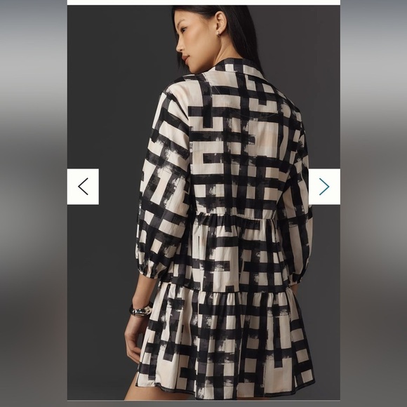 Anthropologie The Bettina Tiered Mini Shirt Dress by Maeve XXS Color: CARBON NWT - Picture 3 of 7